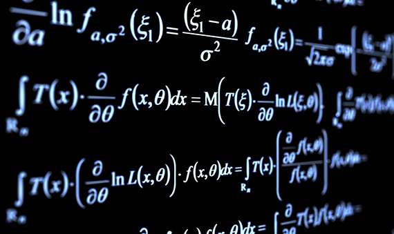 blue and white math problems on a black screen