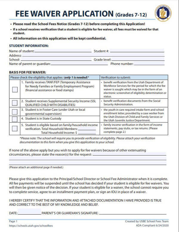 fee waiver application